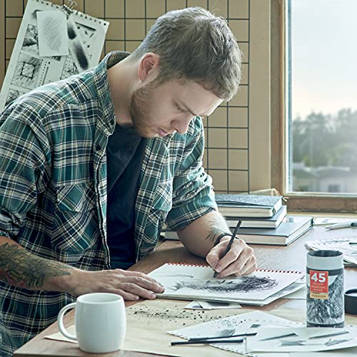 Arteza Willow Charcoal Sticks, Set of 45, Assorted Sketching Charcoal — Thin 3-6 mm, Medium 6-8 mm, and Thick 10 mm, Art Supplies for Professionals, ARTEZA