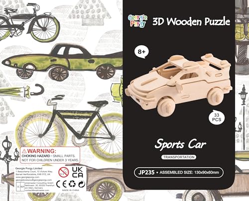 Georgie Porgy 3D Wooden Puzzles for Kids Toys Construction Woodcraft Kits DIY Model Puzzle Kits Birthday Gifts Pack of 3 (Sports Cars Off-Road Georgie Porgy