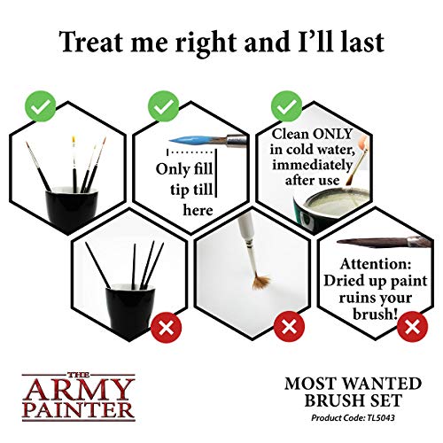 The Army Painter Most Wanted Brush Set - Miniature Small Paint Brush Set of 3 Acrylic Paint Brushes - Drybrush, Regiment Model Paint Brush & Fine The Army Painter