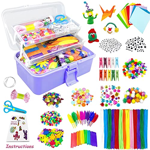 Arts and Crafts Supplies for Kids 1600Pcs DIY Craft Kits Art Supplies Materials Kids Crafts Set with Pipe Cleaners Craft Box Preschool Homeschool VLUSSO