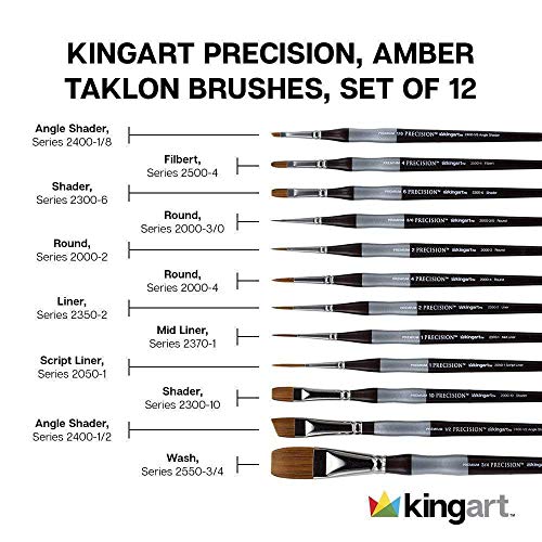 KINGART 1070B Premium Precision Mixed Media Artist Paint Brushes Set of 12, Ergonomic Comfort Short Handle, Oil, Watercolor, Acrylic Painting, Gift - WoodArtSupply