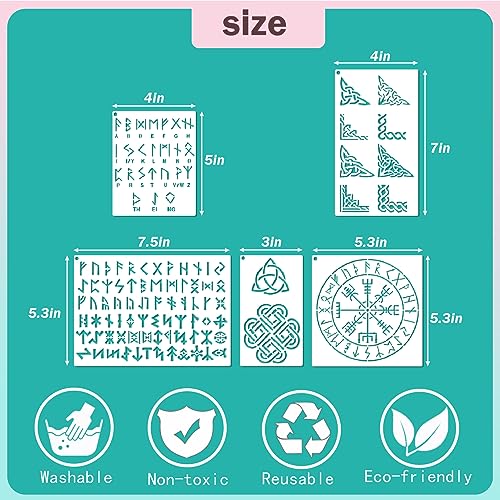 Runes Stencils for Painting on Wood Stones Reusable Celtic Border Ancient Alphabet Viking Symbol Stencils for Crafts Canvas Furniture Wall Drawing yhslmh