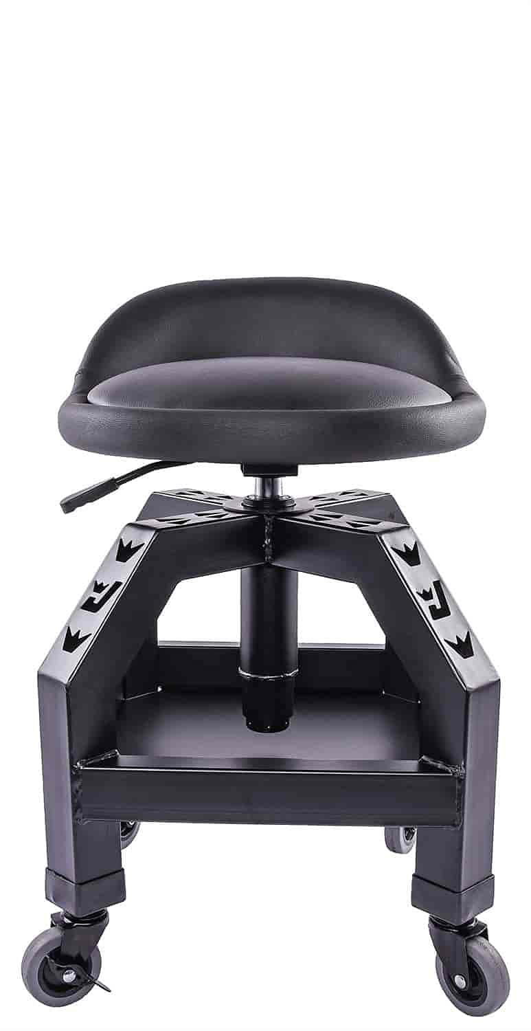 JEGS Heavy-Duty Swivel Shop Stool | 330 lb. Capacity | Steel Frame | Black Powder Coat Finish | 22 in. to 27.50 in. Height Adjustment | 16 in. JEGS