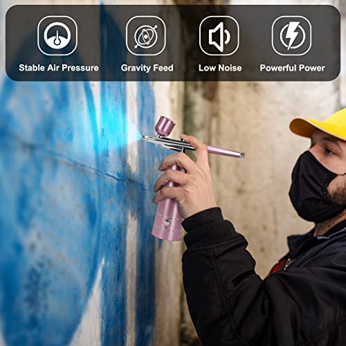 Airbrush Kit with Compressor, Auto Handheld Airbrush Gun with 0.3mm Tip, Rechargeable, Portable Air Brushes for Painting, Tattoo, Nail Art, Model Ykall