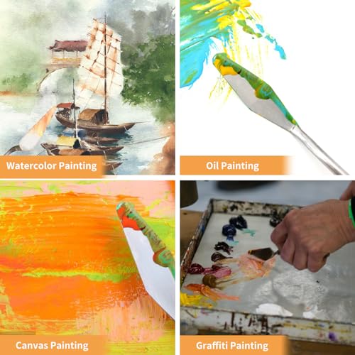 JJJGYCOR 5pcs Stainless Steel Paint Palette Knife Set for Oil Paint, Gesso, Plaster, Acrylic Paint Mixing Or Spreading. Scraper for Cake Icing Tools, JJJGYCOR