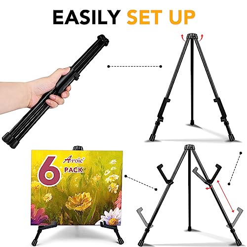 AROIC 14'' Tabletop Instant Display Easel, 6 pack Black Small Steel Portable & Adjustable Collapsible Table Tripod Easels Stand, for Canvas AROIC