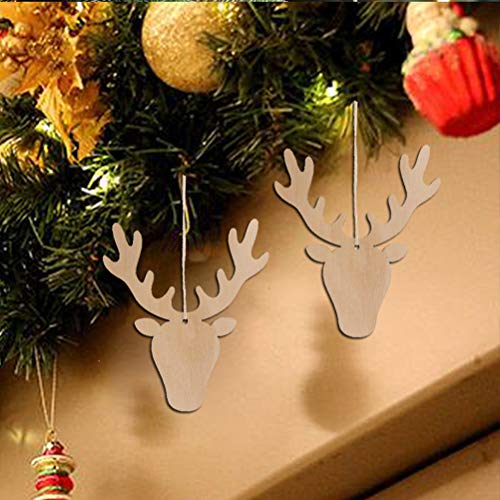 Amosfun 20PCS Wooden Deer Head Christmas Ornaments Pendant Hanging Wooden Pendant Decoration Wooden DIY Craft Christmas Tree Hanging Ornaments Amosfun