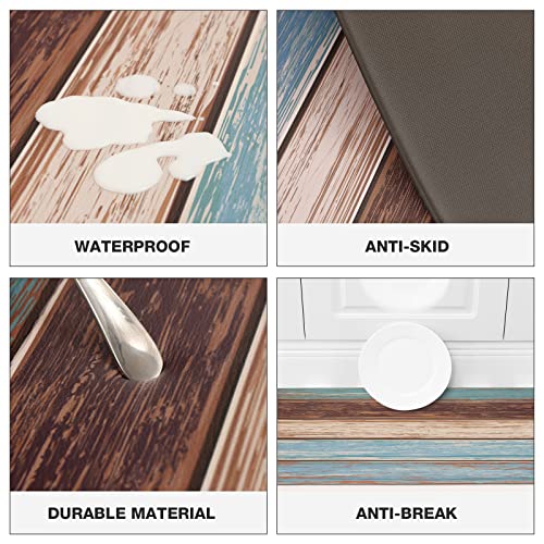 MAYHMYO Kitchen Rug Anti Fatigue Kitchen Mat Cushioned Farmhouse Kitchen Rugs Non Skid Waterproof Kitchen Rugs and Mats Retro Rustic Wood Texture MAYHMYO
