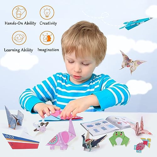Origami Paper for Kids Crafts, 350 PCS Origami Paper Kit, Vivid 200 Cartoon Origami Objects+100 Solid Color Papers+50 Traditional Japanese Patterns