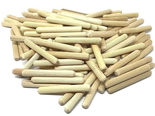 500 Pack 1/4" x 1 1/2" Wooden Dowel Pins Wood Kiln Dried Fluted and Beveled, Made of Hardwood Rhino Wood Industries