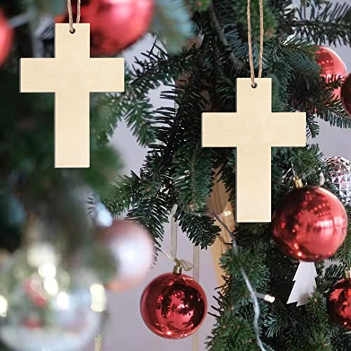 Cross Shape Wooden Cross Blank Wood with Twines Art Unfinished Ornaments for Easter Religious and Church Events Christmas Wedding Birthday Party Zontween