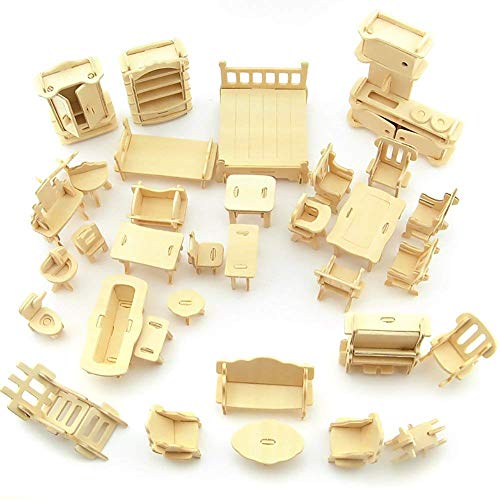 LoveInUSA 3D Wooden Dollhouse Furniture Puzzle DIY House Room Miniature Furniture Sets Puzzle Gift for Kids LOVEINUSA