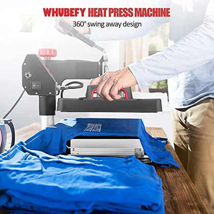 WHUBEFY Upgraded Heat Press Machine for Shirts 15 x 12 Inch T Shirt Press Machine 360-Degree Swing Digital Shirt Printing Heat Transfer Sublimation - WoodArtSupply