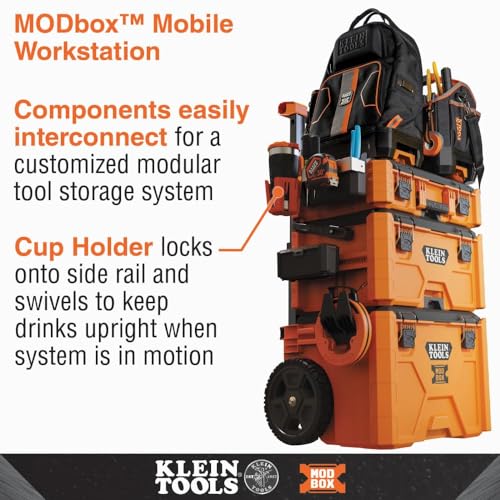 Klein Tools 54817MB MODbox Cup Holder, Modular Tool Storage System Side Mounting Accessory, Easy One-Handed Attachment, Anti-Spill Klein Tools