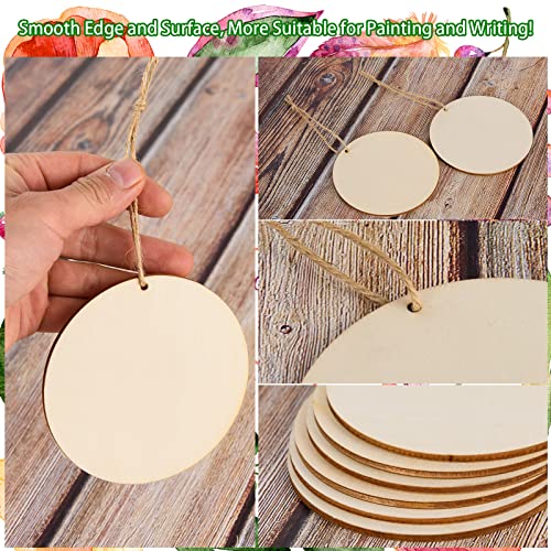 120 Pcs 4 Inch Unfinished Rounds Wood Circles with Holes Wooden Tags Round Wood Discs Cutouts for Crafts Natural Blank Wood Circle Ornaments Hanging