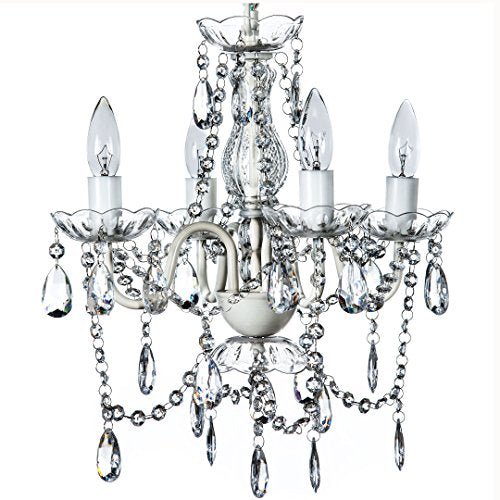 gypsy color The Original 4 Light Crystal White Hardwire Flush Mount Chandelier H17.5”xW15”, White Metal Frame with Clear Glass Stem and Clear Acrylic gypsy color