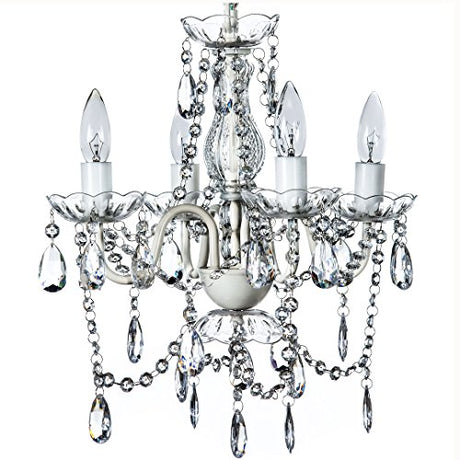 gypsy color The Original 4 Light Crystal White Hardwire Flush Mount Chandelier H17.5”xW15”, White Metal Frame with Clear Glass Stem and Clear Acrylic gypsy color