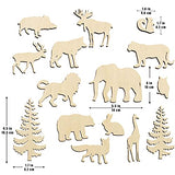 Set of 15 Wood Cutouts,Forest Animals Wood Cutouts for Crafts,Wooden Crafts to Paint,Unfinished Wooden Animal Cutout,Bear Deer Pine Trees Elephant Zhuper