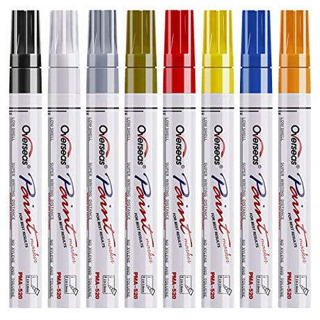 Paint Marker Pens - 8 Pack Assorted Color Permanent Oil Based Paint Markers, Waterproof, Quick Dry, Medium Tip, Paint Pen for Metal, Wood, Plastic, Overseas