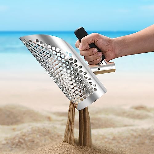 GADFISH Sand Scoop for Metal Detecting, Heavy Duty Metal Detector Beach Finds Scoop, Stainless Steel Metal Detecting Tool Digging Shovel Fast Sifting GADFISH