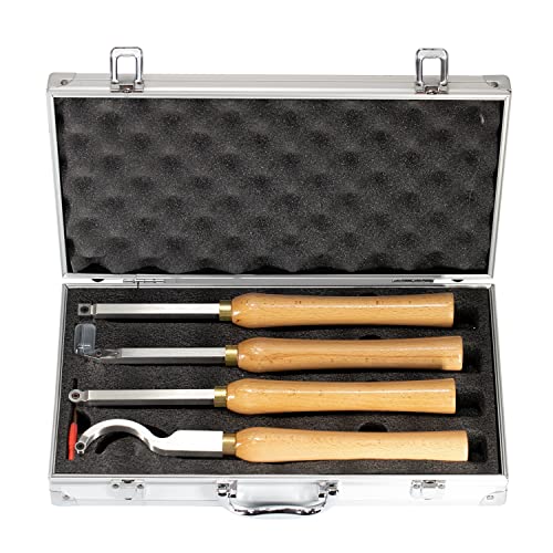 4pcs Mini Carbide Tipped Wood Lathe Turning tools Combo set Rougher Detailer Finisher Hollower with Wood Handle and Diamond Round Square Carbide Asieg Tool