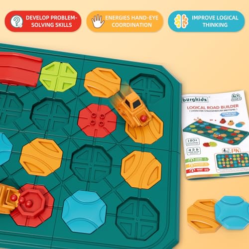 STEM Board Games Educational Learning Toys, Brain Teasers Puzzles Logical Road Builder, Montessori Preschool Birthdays Gifts for Kids Ages 3-8 Year burgkidz