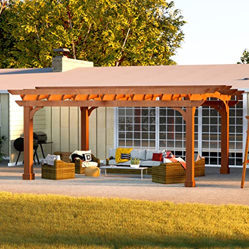 VEIKOU 12’ X 14’ Pergola, Outdoor Pergola with Solid Structure, Patio Wood Pergola, Cedar Pergolas and Gazebos with Arched Top for Deck Yard Grill VEIKOU