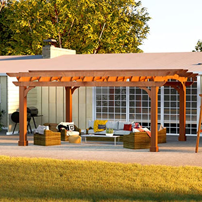 VEIKOU 12’ X 14’ Pergola, Outdoor Pergola with Solid Structure, Patio Wood Pergola, Cedar Pergolas and Gazebos with Arched Top for Deck Yard Grill - WoodArtSupply