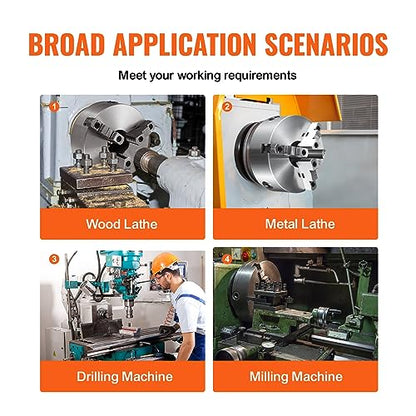 VEVOR 3-Jaw Lathe Chuck, 10'', Self-Centering Lathe Chuck, 0.24-9.84 in/6-250 mm Clamping Range with T-key Fixing Screws Hexagon Wrench, for Lathe 3D - WoodArtSupply