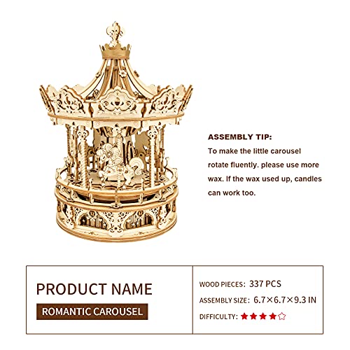 ROKR 3D Wooden Puzzles for Adults Mechanical Music Box Romantic Carousel, DIY Music Box Model Building Kits for Teens, DIY Crafts/Hobbies/Gifts Desk ROKR