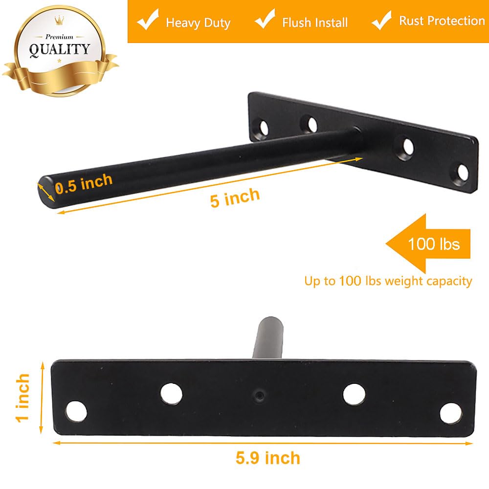 Blind Floating Shelf Brackets 5 Inch - DIY Heavy Duty Wall Shelf Brackets, Solid Steel Matte Black Hidden Support with Hardware for Custom Wood YMDparts