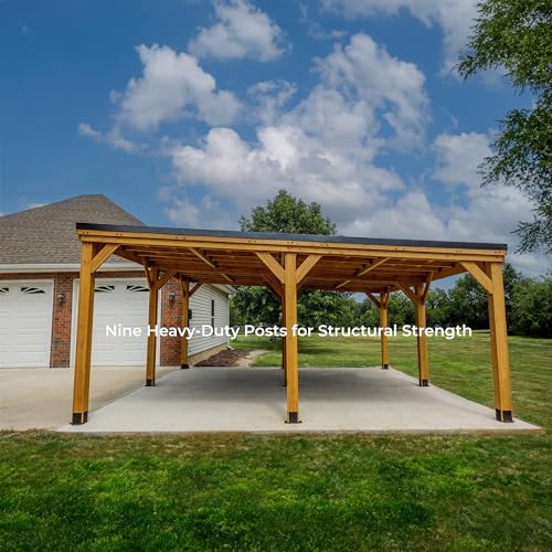 Backyard Discovery Kingsport 20 ft. x 20 ft. All Cedar Wooden Carport Gazebo with Hard Top Steel Roof