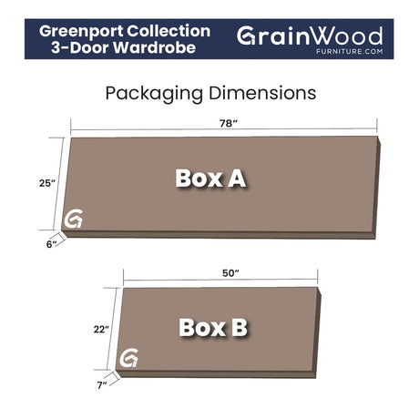 Grain Wood Furniture Greenport 3-Door Wardrobe, Brushed Grey Grain Wood Furniture