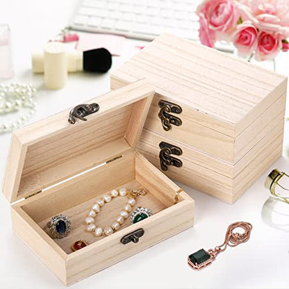 yarlung 8 Pack Unfinished Wooden Boxes for Crafts, 6x4x2 Inch Small Keepsakes Box Jewelry Storage Unpainted DIY Gifts Box for Treasure Chest, Art