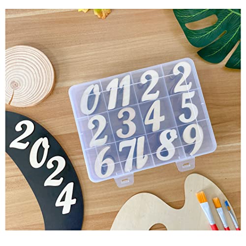 2 Inch 196 Pieces Wooden Numbers Unfinished Wood Numbers 0-9 for Crafts,with Sorting Grid Organizer - WoodArtSupply