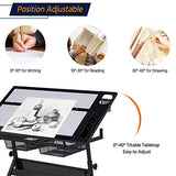 Topeakmart Height Adjustable Drafting Desk Artist Drawing Table Tilted Tabletop Art Desk Work Station w/2 Storage Drawers and Stool for Home Office Topeakmart