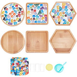 WEBEEDY 3 Sets Glass Mosaic Tiles Mosaic Kit with Bamboo Coaster DIY Mosaic Coaster Kit DIY Mosaic Crafts Kits Mosaic Coaster Making Kit for Drinks WEBEEDY