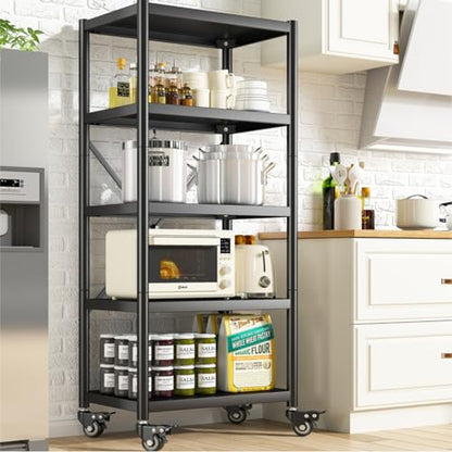 REIBII 5-Tier Heavy Duty Storage Shelves with Wheels - Adjustable Metal Shelving Unit for Garage and Pantry - WoodArtSupply