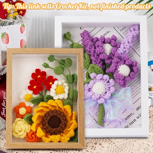 IMZAY Sunflower Crochet Kit with Photo Frame, Sunflower Knitting Weaving Set with Yarn, Hooks, Instruction, Stitching Markers, Fiber Fill, Floral IMZAY