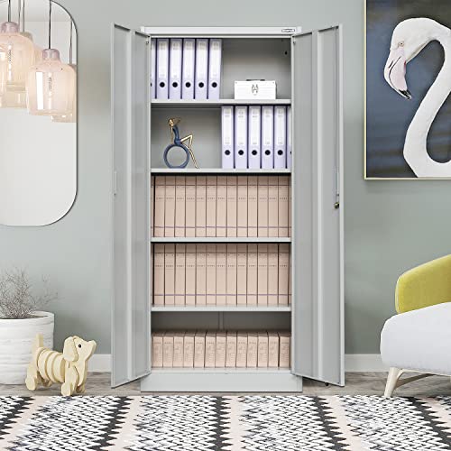 BESFUR Metal Storage Cabinet, 71" H Tall Metal Cabinets with 4 Adjustable Shelves and Locking Doors, Classic Steel Storage Cabinet for Home, School, BESFUR