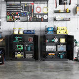 STANI Metal Storage Cabinet with 2 Adjustable Shelves, Steel Counter Cabinet with Lockable Doors for Home Office (Black) STANI