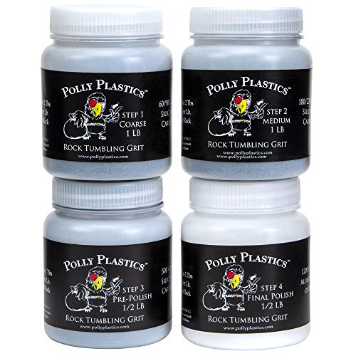 Polly Plastics Rock Tumbler Grit and Polish Refill Media Kit | 4-Steps Supplies for Tumbling and Polishing Stones and Gems | Professionals Adults and Polly Plastics