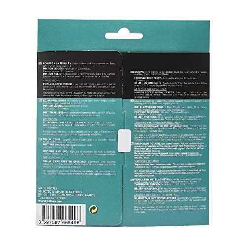 Pébéo Gédéo Mirror Effect 24k Gold Leaves Adhesive Sheet - 12 Sheets, 5 ½ x 5 ½ Inches, Art and Craft Supplies, for Painting, Home Decor, or Pebeo