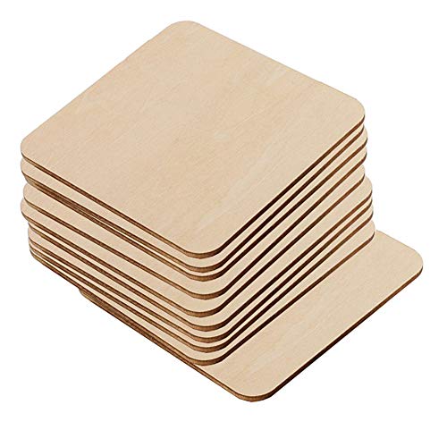 30Pcs 2.5 Inch Unfinished Wood Squares Ornament Round Corner Wooden Cutouts for DIY Crafts Coasters, Pyrography, Painting, Writing, Photo Props and esowemsn