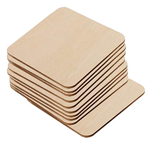 30Pcs 2.5 Inch Unfinished Wood Squares Ornament Round Corner Wooden Cutouts for DIY Crafts Coasters, Pyrography, Painting, Writing, Photo Props and