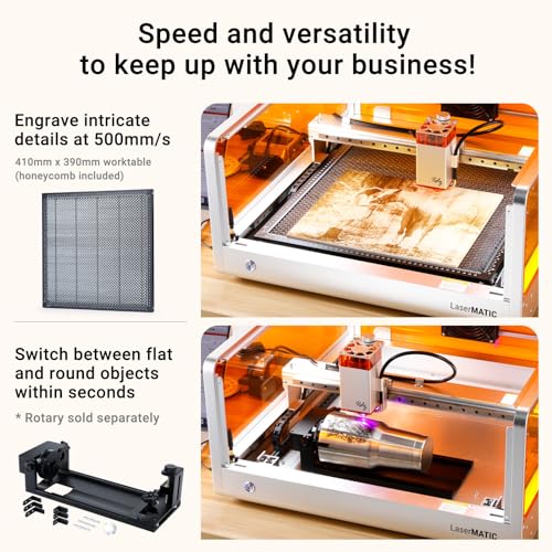 Roly LaserMATIC Mk2 20W Laser Engraver with Integrated Enclosure, Air Assist, Honeycomb Panel and Camera Included, Laser Engraver for Wood, Metal, Roly
