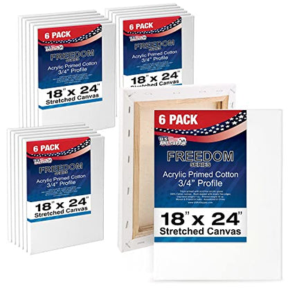 U.S. Art Supply 18 x 24 inch Stretched Canvas 12-Ounce Primed 6-Pack - Professional White Blank 3/4" Profile Heavy-Weight Gesso Acid Free Bulk Pack - - WoodArtSupply