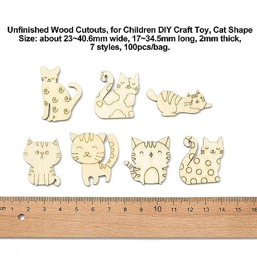 Stiesy 100 Pcs Assorted Pet Cat Unfinished Wood Cutouts Wooden Slice Pieces Ornaments for DIY Craft Home Decoration Supplies Stiesy