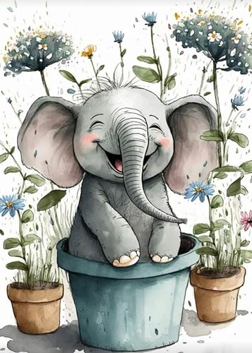 FOXKISS Baby Elephant Diamond Art Painting Kits for Adults, Full Drill Diamond Dots Paintings for Beginners, Round 5D Paint with Diamonds Pictures