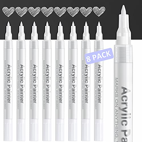 White Paint Pen Acrylic Marker: 8 Pack 0.7mm White Paint Marker for Metal, Art, Wood, Black Paper, Plastic, Ceramic, Metallic, Rock Painting, - WoodArtSupply